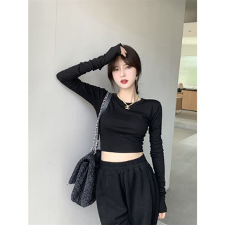 Áo Thun croptop tay dài bo eo, chất đẹp mặc tôn dáng -DVGIT