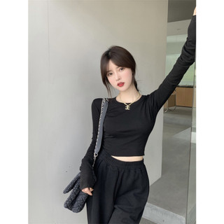 Áo Thun croptop tay dài bo eo, chất đẹp mặc tôn dáng -DVGIT