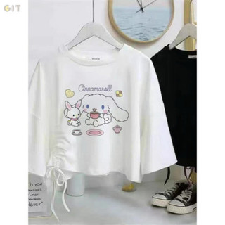 Áo phông Croptop dây rút thỏ cinna, Áo thun from rộng, mặc cho Nam và nữ chất đẹp, Sét bộ mặc ở-DVGIT