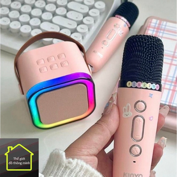 Loa bluetooth karaoke mini Kinyo K12 tặng kèm 2 mic,loa karaoke không dây âm thanh bass hay cùng đèn led có BH