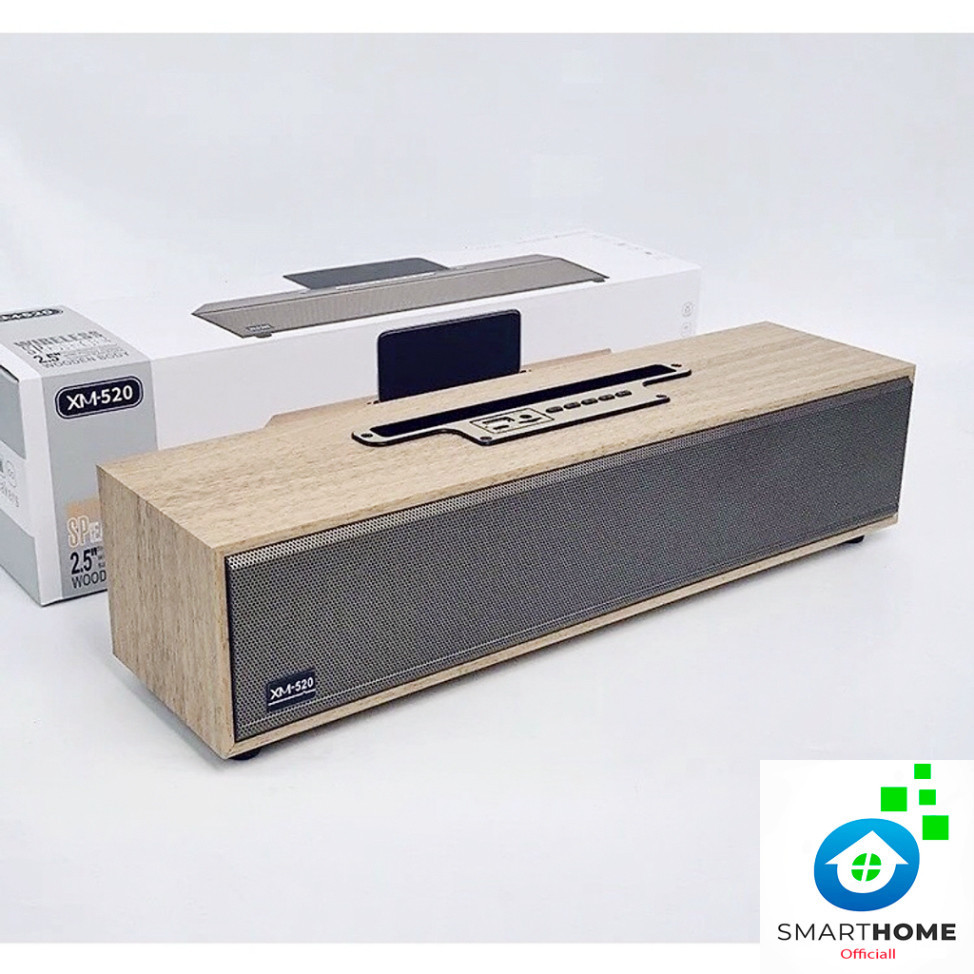 Loa bluetooth XM 520 bass chuẩn nhạc đỉnh cao,loa không dây công suất 20w thiết kế vỏ gỗ dạng thanh để bàn sang trọng