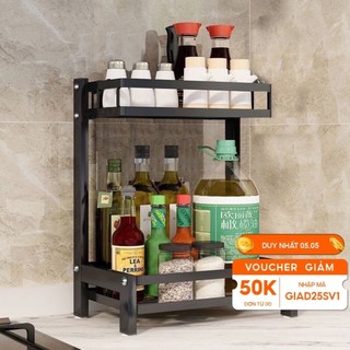 Kệ Gia Vị Đa Năng 2 Tầng/Kệ Để Đồ Nhà Bếp Kèm Cắm Dao Và Ống Đũa Inox Sơn Tĩnh điện Cao Cấp Siêu Bền (1777)