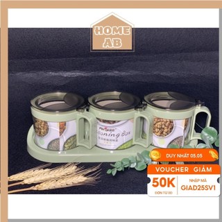 Lọ đựng gia vị thuỷ tinh combo 3 hũ kèm thìa, hũ đựng gia vị thuỷ tinh kín khí chống ẩm mốc