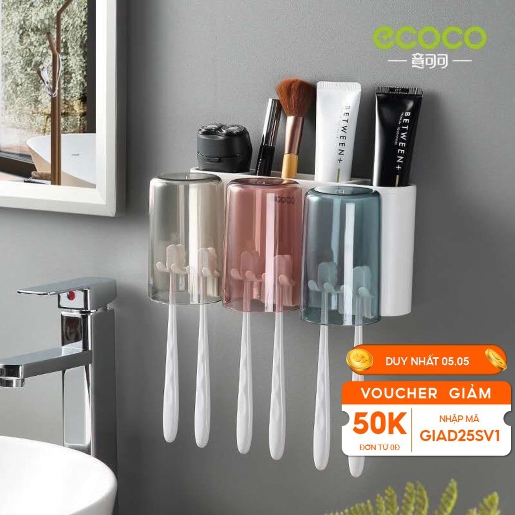 Kệ Để Bàn Chải Kem Đánh Răng ECOCO, Kệ Để Đồ Nhà Tắm Kèm Cốc Ecoco Cao Cấp Kèm Dụng Cụ Nhả Kem