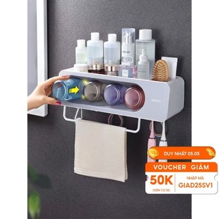 Kệ Cắm Bàn Chải ECOCO 4 Cốc Có Thanh Treo Khăn, Kệ Để Đồ Nhà Tắm Kèm Cốc và Cắm Bàn Chải Đánh Răng Tiện Lợi