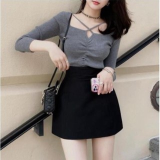 Chân Váy Chữ A Ngắn Nữ AUTHENTIC TOTOSA SHOP Màu Đen Lưng Cao Ôm Có Lót Trong Dáng TT16