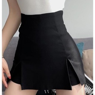 Quần short váy nữ AUTHENTIC TOTOSA SHOP màu đen kiểu dáng basic lưng cao xẻ 2 bên ôm dáng TT5