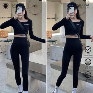 Quần legging dài nữ AUTHENTIC TOTOSA SHOP màu đen ôm body nâng mông có 4 túi