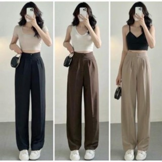 Quần Ống Suông Ống Rộng Nữ AUTHENTIC TOTOSA SHOP 2 Khuy Cạp Cao Tôn Dáng Chất Vải Tuyết Mưa Mềm Mịn TT6