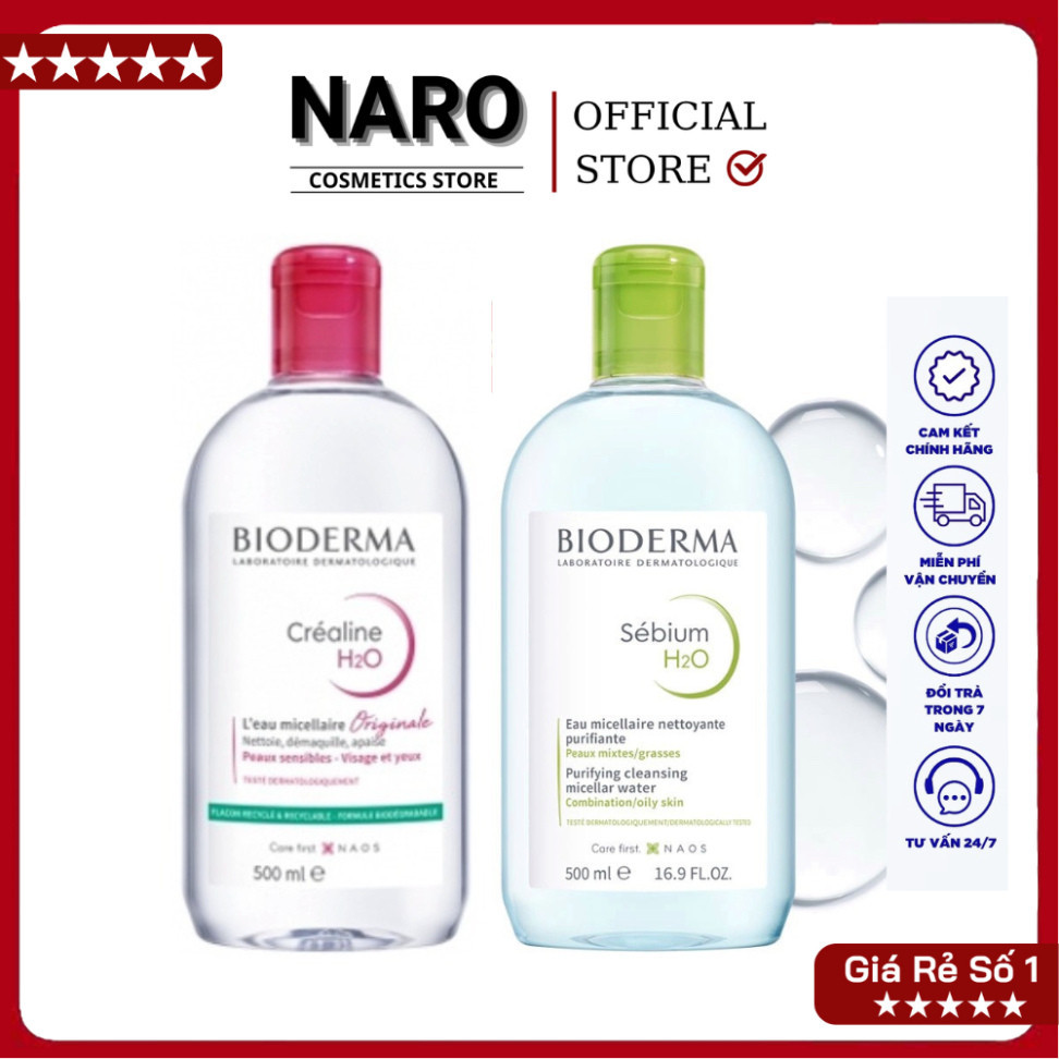Nước tẩy trang làm sạch mỹ phẩm bioderma 500ml giành cho mọi loại da chính hãng- NARO COSMETICS PRO