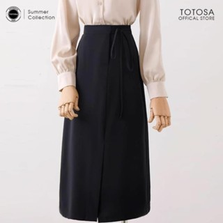 chân váy công sở dáng A  AUTHENTIC TOTOSA SHOP 2 màu dài qua gối khóa trước phối dây nơ cá tính M308