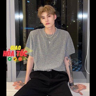 Áo thun nam lấp lánh, sang trọng vải dệt kim tuyến form rộng unisex