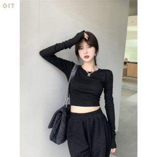 Áo Thun croptop tay dài bo eo, thiết kế thời trang, chất đẹp mặc không xù -DVGIT