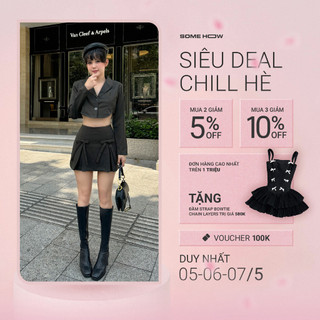 Set Nữ Crop Blazer Bowtie Skirt, Chất Vải Kaki Thoải Mái, WSB092, SOMEHOW
