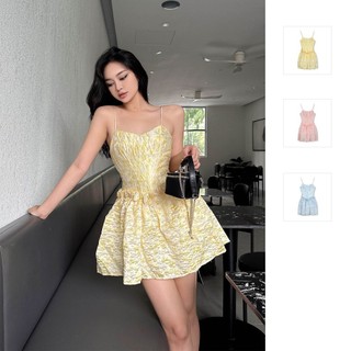 Đầm Ngắn Somehow Pumpkin Flower Pattern, Chất Vải Xốp Hoa thoải mái, SOMEHOW,