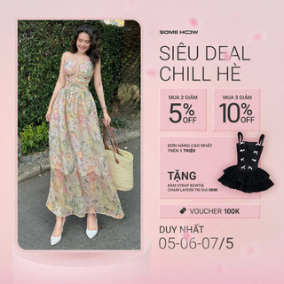 Đầm Dài Nữ Gentle Spring Flowers, Chất Vải Tơ Xước Hoa Thoải Mái, WDD016, SOMEHOW