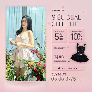 Set Nữ Pleat String Top Short Skirt, Chất Vải Gấm Vân Hoa Dập Nổi, WSB058, SOMEHOW