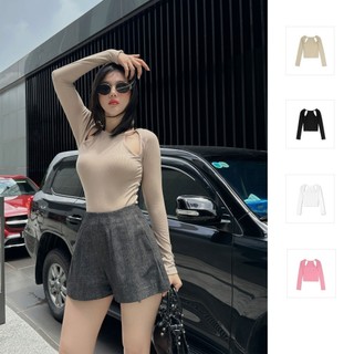 Áo nữ Long Sleeves Shoulder Cuts, Chất Vải Thun Gân Thoải Mái, WKI018, SOMEHOW