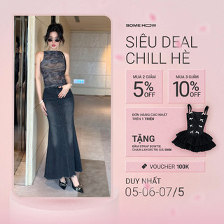 Chân Váy Nữ Dài Denim 2 Dark Shades, Chất Vải Denim Thoải Mái, WCV022, SOMEHOW