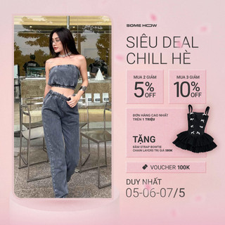 Set Nữ Jogger Denim Tube, Chất Jean Thoải Mái, WSB013, SOMEHOW