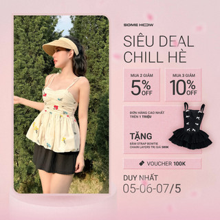 Set Nữ Áo Strapless Flowers Pleated Skirt, Chất Vải cotton thêu lót lụa, lụa cát dập 5 ly lót lụa, WSB044, SOMEHOW