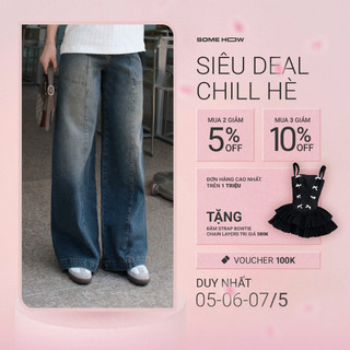 Quần Jean Nữ Loose Legs Snap Pockets, Chất Vải Jean Cotton Thoải Mái, WQJ018,SOMEHOW