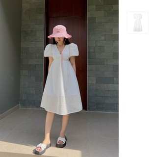 Đầm Maxi Nữ V-neck Net, Chất Vải Kate Hoa Thoải Mái, WDD000199, SOMEHOW