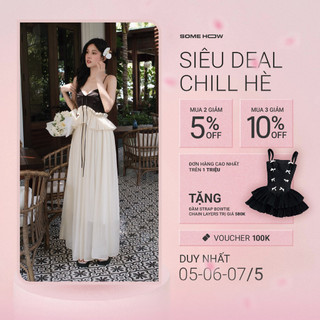 Đầm Nữ Dài Lace Layers String Top, Chất Vải Phi Tafta Phối Vải Tơ Ánh Kim, WDD059,SOMEHOW