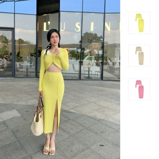 Set Nữ Mini Cardigan Long Skirt, Chất Vải Thun Gân 4 Chiều Thoải Mái,WSB064, SOMEHOW Women Top