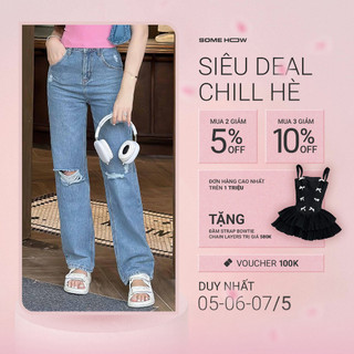 Quần Jean Nữ Straight Distress Wash, Chất Vải Cotton Pha Spandex Thoải Mái, WQJ007, SOMEHOW