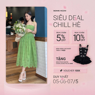 Đầm Nữ Dài String Tubegown, Chất Vải Cotton Thêu Đục Lỗ Thoải Mái, WDD040, SOMEHOW