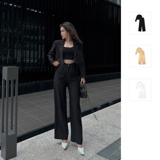 Set Nữ Hang Out Suit Crop Jacket, Chất Vải Cotton River Thoải Mái, WSB035, SOMEHOW