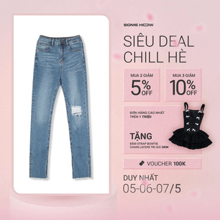 Quần Jean Nữ Slit Edge Distressed Blue, Chất Vải Cotton Pha Spandex Thoải Mái, WQJ005, SOMEHOW