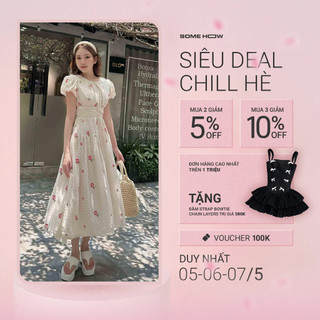 Đầm Nữ Dài Creamy Flower Pattern, Chất Vải Tơ Dệt Hạt Nổi, WDD029, SOMEHOW