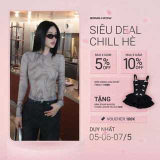 Áo Nữ Long Sleeves Through, Chất Vải Thun Lưới In Pattern Thoải Mái, WKI025, SOMEHOW