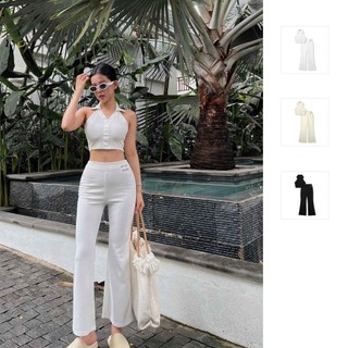 Set Nữ Áo Halter - Flair Pant, Chất Vải Thun Pique Thoải Mái, WSB001, SOMEHOW