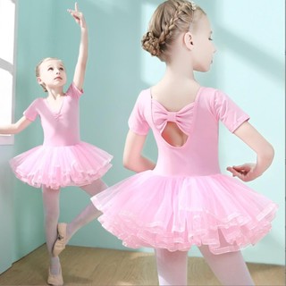 Váy múa ba lê bé gái cộc tay | đầm múa bale trẻ em body khiêu vũ ballet leotard tutu múa liền lưng nơ bl3