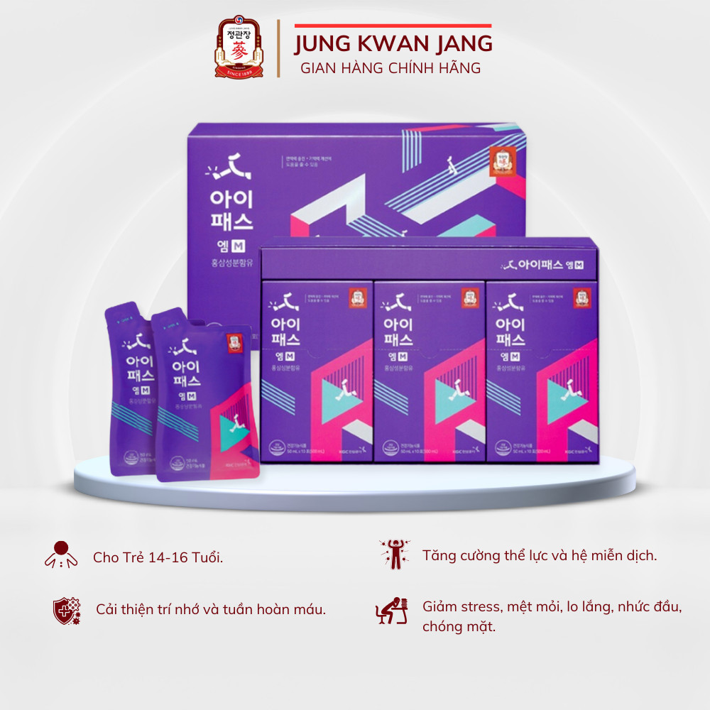 Nước Hồng Sâm Bổ Dưỡng Cho Trẻ 14-16 Tuổi KGC Jung Kwan Jang IPASS M (30 gói) Date:13/09/2024