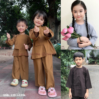 BỘ ĐI CHÙA CHO BÉ nam nữ đáng yêu vải mềm mát- quần áo Phật tử trẻ em truyền thống đủ size từ 1t # mẫu Vạt Hò Bé