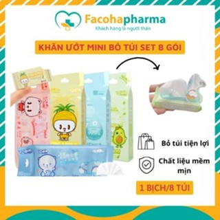  Khăn ướt mini bỏ túi set 8 gói siêu dễ thương an toàn tiện dụng khăn giấy ướt cao cấp 8 tờ gói nhỏ 