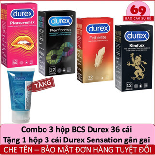 [FREE SHIP] Combo 4 Hộp Bao Cao Su Durex 48 cái tùy chọn + 1 tuýt gel bôi trơn Durex Play
