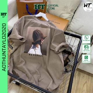 Áo phông 3158, áo thun tay lỡ form rộng chất cotton in hình cô gái