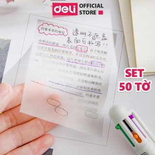  Set 50 giấy note Deli trong suốt chống nước giấy nhớ trong suốt có keo dính chắc chắn cho học sinh văn phòng - A042 