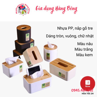 Hộp đựng giấy ăn nhựa mặt gỗ có khe gài điện thoại (dùng giấy cuộn, giấy rút) phong cách Bắc Âu