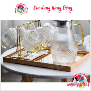 Cốc thủy tinh quai vàng và bình thủy tinh chịu nhiệt