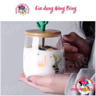 (HÀNG ĐẸP) Cốc uống nước thuỷ tinh nắp gỗ trái cây siêu xinh