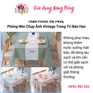 Khăn Trải Bàn Ô Vuông Caro Hàn Quốc, Thảm Picnic Vải Peva, Phông Nền Chụp Ảnh Vintage Trang Trí Bàn Học