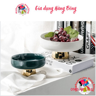 Đĩa bồng sứ chân vàng xanh lục ngọc bảo hoặc trắng, đủ size