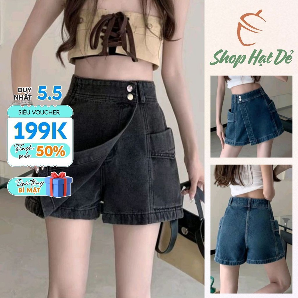 Quần shorts jeans nữ giả váy lưng cao GV01, chân váy ngắn chữ a dáng ôm hot trend 2023 Shop Hạt Dẻ