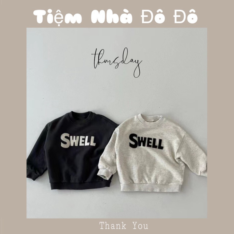 Áo phông basicc nỉ da cá in chữ swell phong cách Hàn Quốc đơn giản